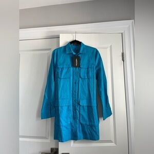 PrettyLittleThing Utility Button Up Blue Shirt Dress Size 6 (Long Sleeve, BNWT)